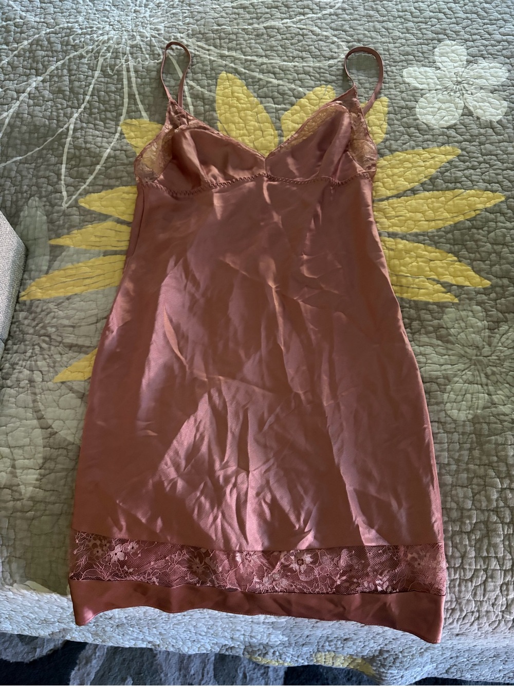Silky Lace-Trim Slip Dress in Dusty Rose